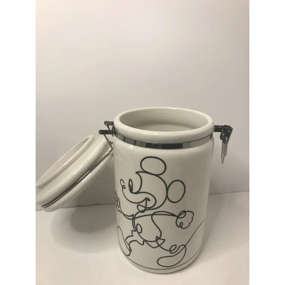 Disney Mickey Mouse 8” Linear Hinge Cookie Jar Canister Container Black White N